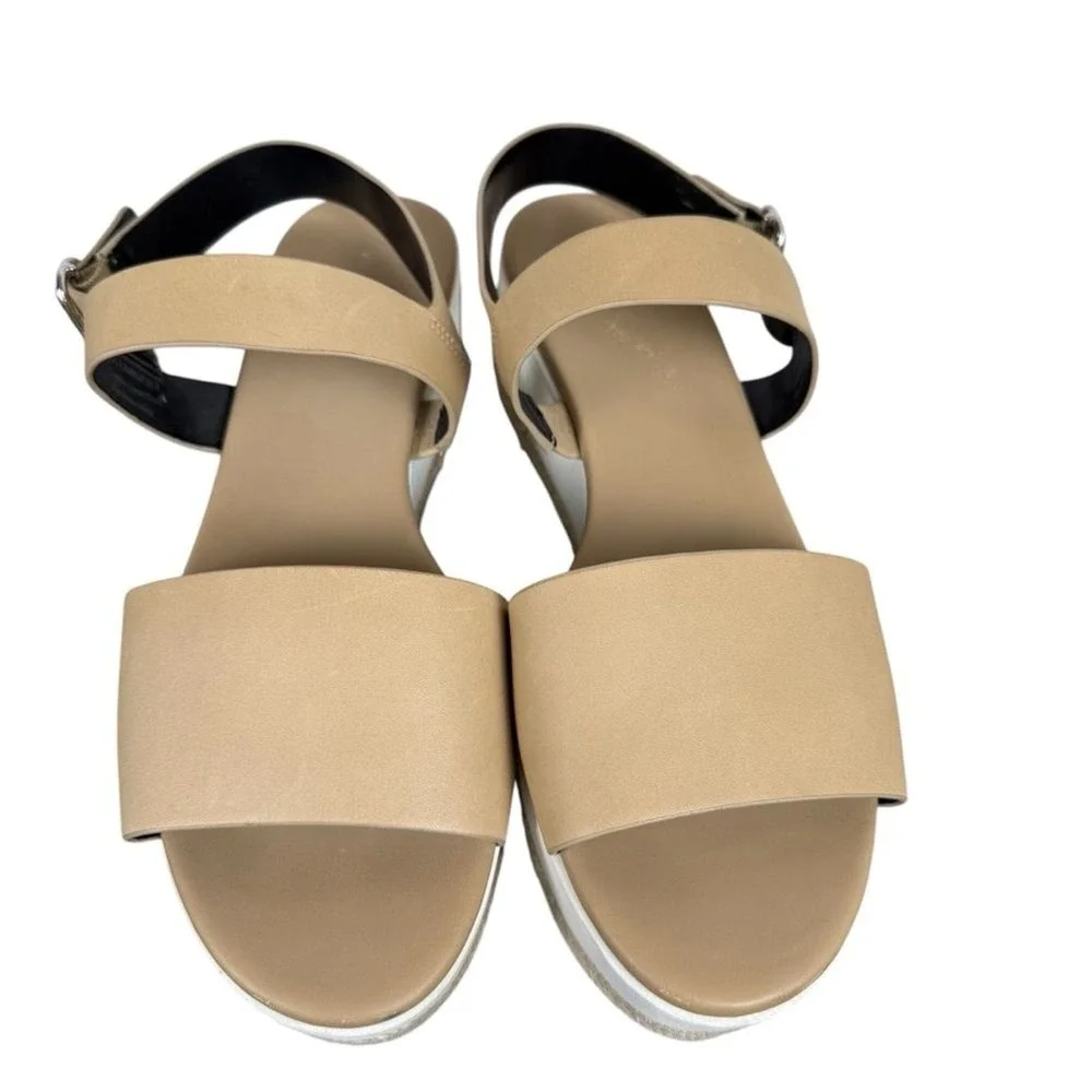 Via Spiga Tan Leather Espadrille Platform Wedge Sandals Slingback Women 8.5